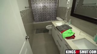 Black step daddy catches babysiiter masturbating in bathroom